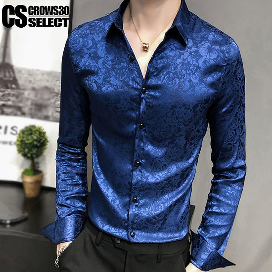 楽天市場】サテン シャツ メンズ ドレスシャツ メンズ 薔薇柄 バラ柄