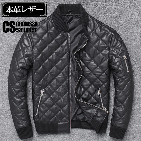 レザージャケット　キルティング　羊革 楽天市場】本革ジャケット 中綿 キルティングジャケット 革ジャン 本革