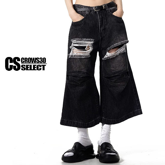 ショートパンツ メンズ ダメージ加工 デニムパンツ メンズ クロップドパンツ 7分丈 V系 ハーフパンツ メンズ オラオラ系 デニムショートパンツ メンズ 短パン メンズ オシャレ 夏服 個性的 V系 Y2K ヴィジュアル系 ファッション お兄系 ホスト バンド ステージ衣装