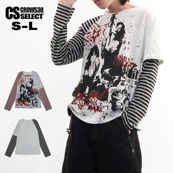 V系 ロンt メンズ モード系 ロンt メンズ モード系 メンズ Tシャツ メンズ 変形 ボーダー カットソー tシャツ レディー 女性 ロック系 ヴィジュアル系 ファッション ストリート系 地雷系 韓国 トップス 衣装 バンド 20代 30代 40代 50代 60代 ロンt