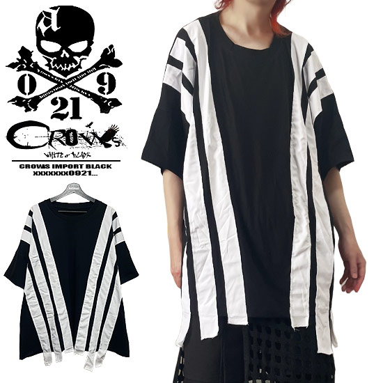V系 Tシャツ メンズ モード系 Tシャツ メンズ 大きいサイズ Tシャツ レディース V系 ビッグTシャツ バイカラーカットソー メンズ ライン 送料無料 半袖 カットソー 2024 春 夏 新作 個性的 お兄系 ヴィジュアル系 ファッション ホスト 衣装 韓国 Y2K ファッション alcw