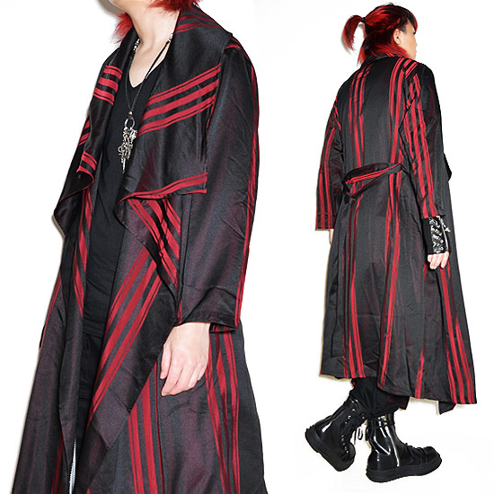 ドレープコート メンズ モード系 おしゃれ ストライプ ロングコート お兄系 カーディガン ガウン V系 コート ロングカーディガン
