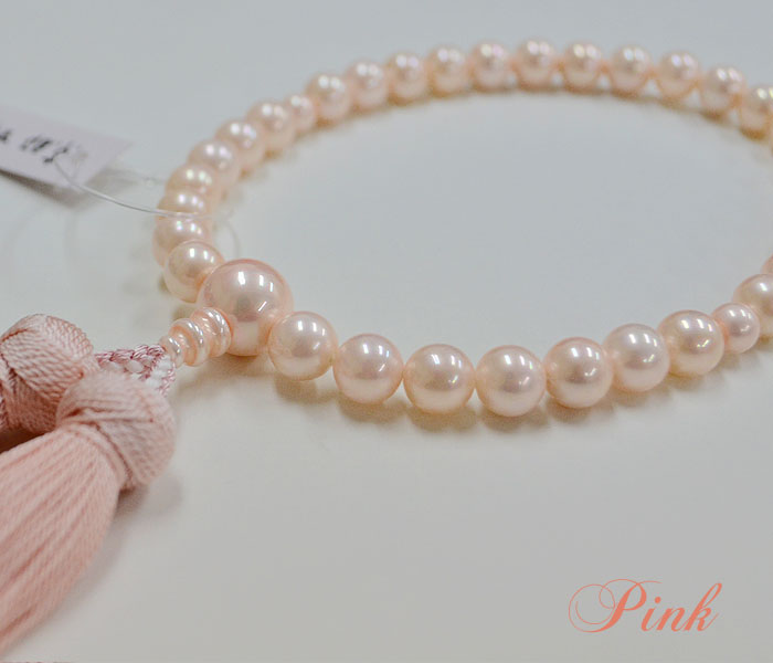 【特典付】【おまけ付き】【念珠入れ付き】 女性用略式念珠　貝パール〔ピンク〕8ｍｍ33玉/共仕立〔正絹古都房〕 二重ちりめん念珠入れ付 【法事】【仏事】【お彼岸】【お盆】【パワーストーン】【仏具】【法要】【墓参】【冠婚葬祭】