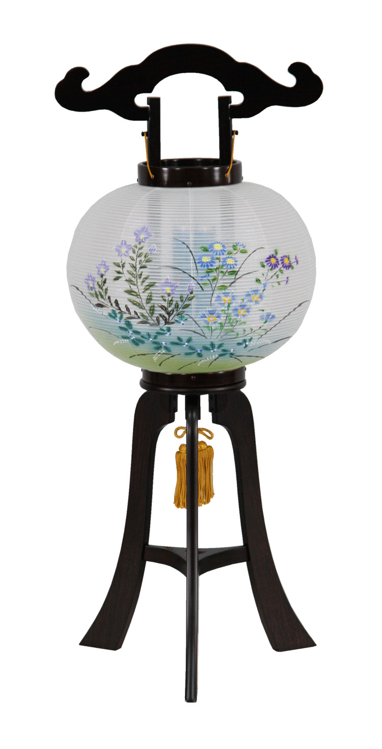 単品 京提灯「秋草」絹一重・9寸・黒檀調〔木製〕高さ70cm 盆提灯 おまけ付 回転風車付き 組立式 電気式 すっきりコード巻＆お線香テスタープレゼント！ お盆 ライト 照明 提灯 送料無料 21,863円