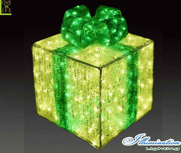 イルミネーション ギフトボックスグリーン M ギフト プレゼント 箱 ボックス LED クリスタル 電飾 モチーフ クリスマス