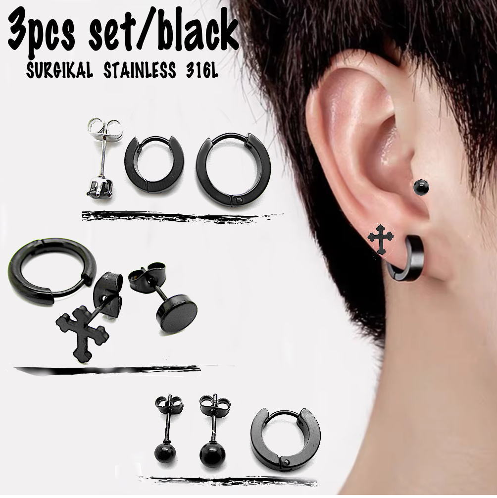 楽天市場】サージカルステンレス ピアス 黒 ワンポイント 片耳 金アレ