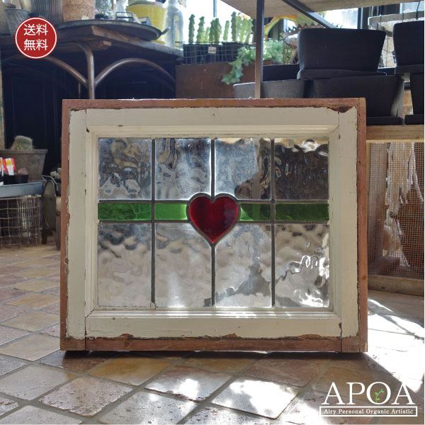 048 アンティーク 赤いハート ハート イギリス製ガラス ブロカント ステンドグラス インテリア Apoaアンティーク アンティーク ハート 048 シンプルなステンドグラス 赤いハート ステンドグラス 048 ハート ホワイト イギリス製 窓辺に立てかけたり 玄関ドアに