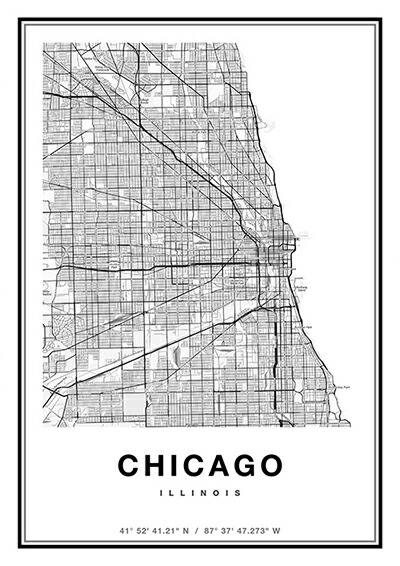 アートポスター インテリア A0 Maps モダン ポスター 北欧 アート 世界地図 モノトーン 白黒 City Chicago モノクロ 世界地図 都市 シカゴ アメリカ Usa 地図 モダン シンプル 北欧ポスター 生地の店applegreenposter Artposter モダン シンプル モノトーン 白黒