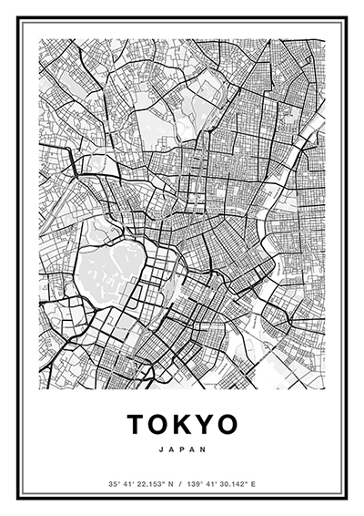 楽天市場 ポスター 北欧 おしゃれ B2 City Maps Tokyo 東京 地図 アート モノトーン 北欧ポスター 生地の店applegreen