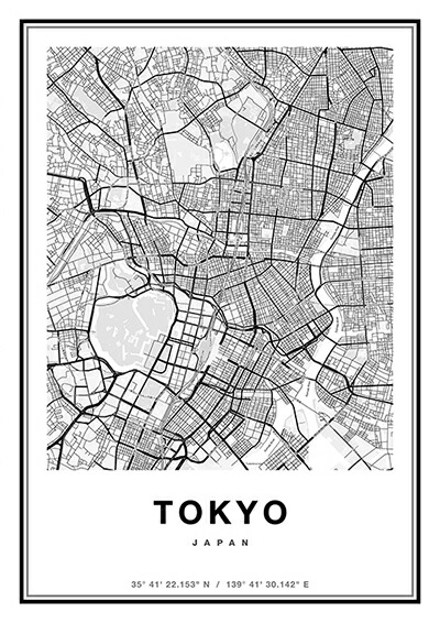 楽天市場 もう1枚プレゼント 更にa4サイズ無料プレゼント アートポスター 北欧 A1 B1 City Maps Tokyo 海外アーティスト作品 おしゃれ かわいい 都市 モノクロ マップ 首都 北欧ポスター 生地の店applegreen