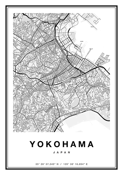 楽天市場 ポスター 北欧 アートポスター アート インテリア City Maps Yokohama モノクロ 世界地図 日本地図 アジア 横浜 モダン シンプル 北欧ポスター 生地の店applegreen
