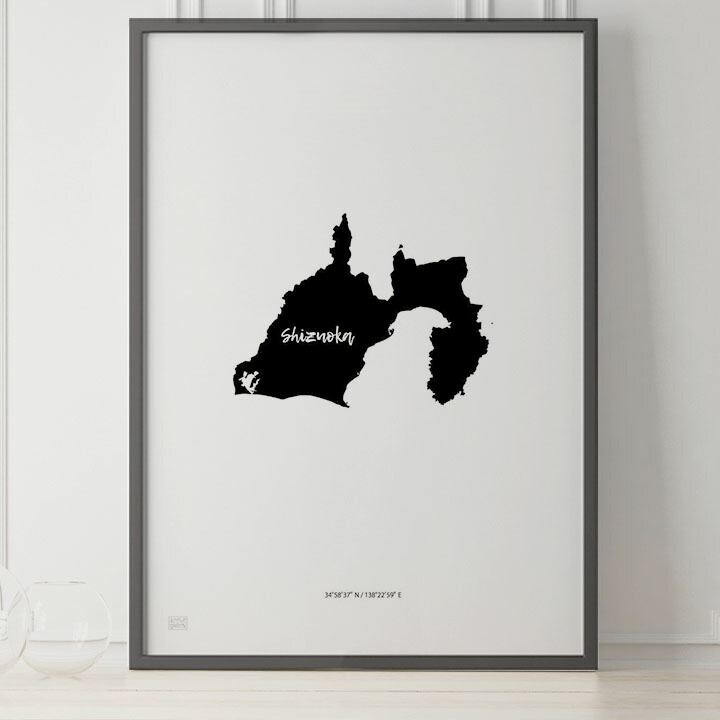 JAPAN MAP POSTER 静岡 地図 都道府県 ポスター 北欧 おしゃれ インテリア アートパネル モノクロ モノトーン 白黒 モダン シンプル フレーム付き A0 A1 B1 A2 B2 A3 B3