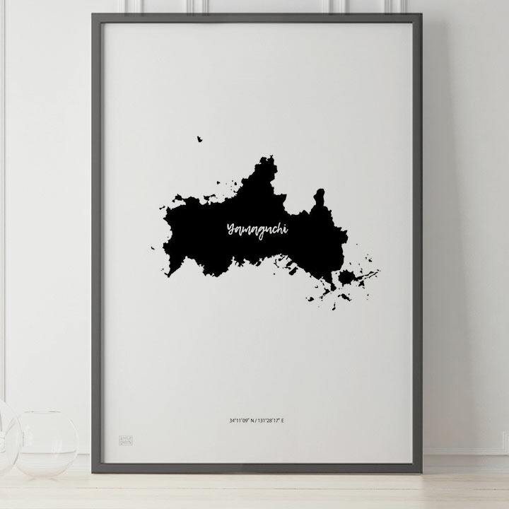 JAPAN MAP POSTER 山口 軍用地図 都道府県 貼り出し 北欧 今めかしい 室内装飾 美術ダイアログボックス モノクロ 一本調子 モノクローム 今めかしい 分かりやすい ひな形付き添い人 A0 A1 B1 A2 B2 A3 B3