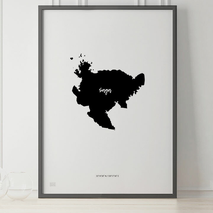 JAPAN MAP POSTER 佐賀 地図 都道府県 ポスター 北欧 おしゃれ インテリア アートパネル モノクロ モノトーン 白黒 モダン シンプル フレーム付き A0 A1 B1 A2 B2 A3 B3