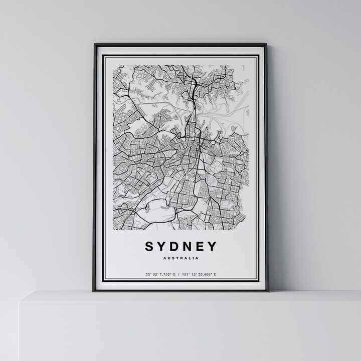 貼り出し 北欧 今めかしい 室内装飾 - City Maps Sydney - シドニー 美術 軍用地図 都市 室内装飾 モノクロ 一本調子 モノクローム 今めかしい 分かりやすい ひな形付き添い人 A0 A1 B1 A2 B2 A3 B3