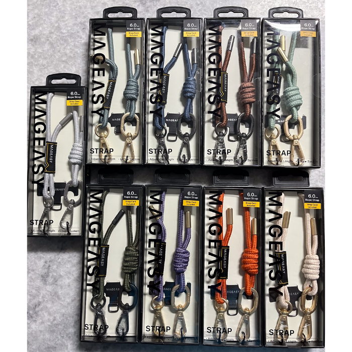 【新色追加♪】MagEasy ストラップ+ストラップカード 6mm S+SC 丸ひも ネック ショルダー ストラップ付属 首かけ ネックストラップ 長さ調整可能 ハンズフリー おしゃれ かわいい かっこいい スマホショルダー 高級感 しっかり 発色 iPhone15 細め カラビナ レディース 光沢