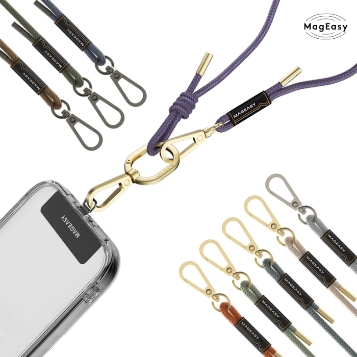 【新色追加♪】MagEasy ストラップ+ストラップカード 6mm S+SC 丸ひも ネック ショルダー ストラップ付属 首かけ ネックストラップ 長さ調整可能 ハンズフリー おしゃれ かわいい かっこいい スマホショルダー 高級感 しっかり 発色 iPhone15 細め カラビナ レディース 光沢