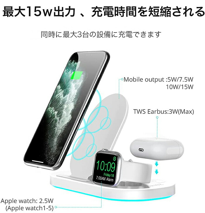 市場 新発売 QI認証 apple watch スマホ充電器 スタンド 充電器 3in1 ワイヤレス充電 15W