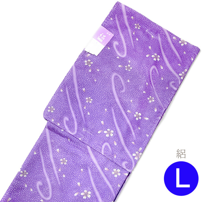 小紋 絽 着物 Ｌ きもの 藤紫 桜 洗える着物 洗える 夏用 夏 L寸 薄物 仕立上がり 婦人 女物 プレタ ろ