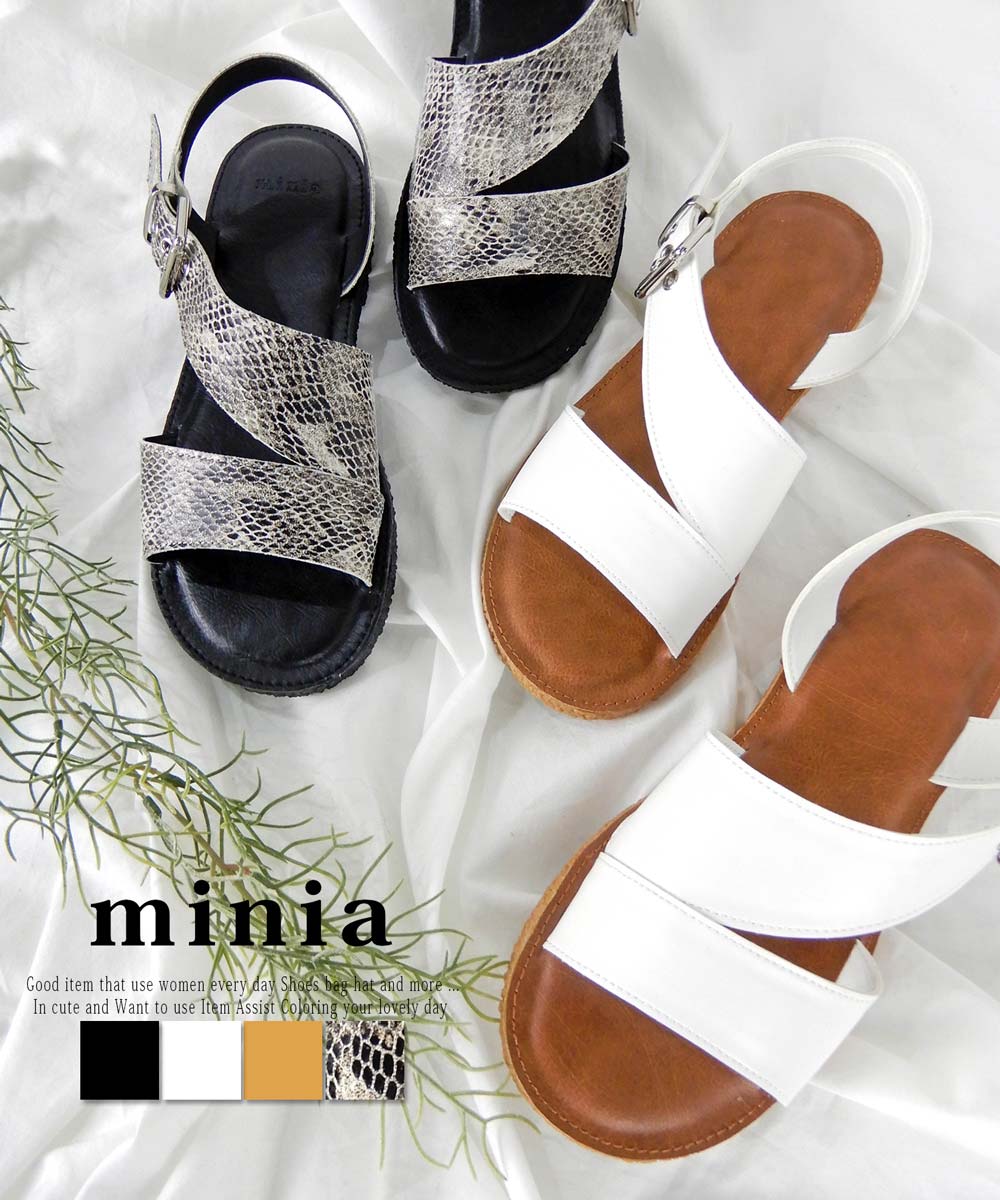 やわらかソールのアシメサンダル サンダル フラットサンダル ぺたんこ ...