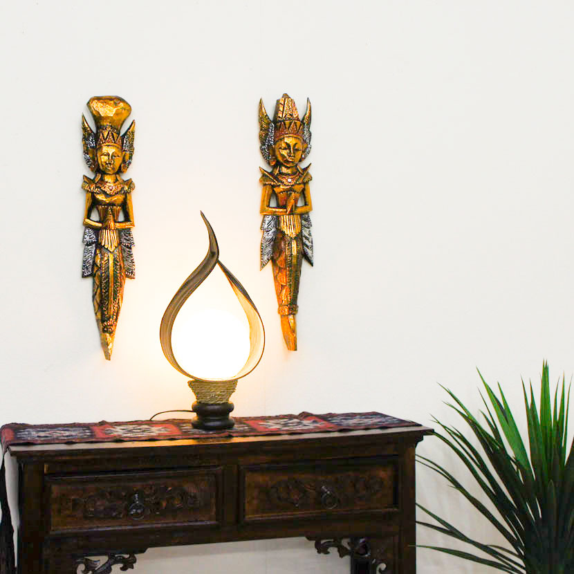 ラーマとシ≑ 木製ラーマとシータの彫刻壁飾り 飾り物 アジアン