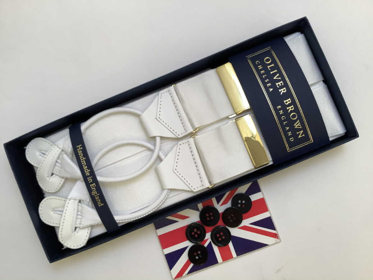 楽天市場 サスペンダー英国製 アルバートサーストン クラシックボタン留バラシャブレイスgd B416 Brace Of Kentishman