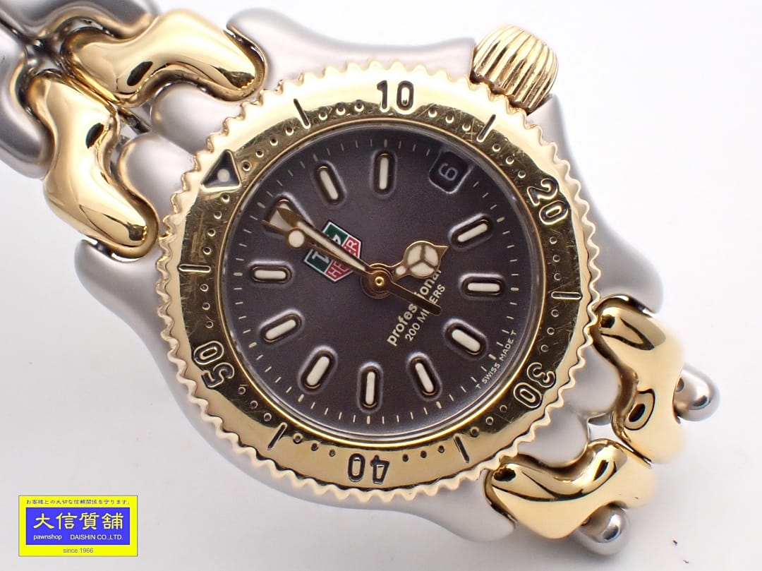 TAG HEUER タグ ホイヤー SEL コンビ レディースクォーツ S95.208 SS+GP グレーダイヤル 電池交換済 中古B【中古】【大信質舗】【質屋出店】管理番号:B-2410|大信質舗店