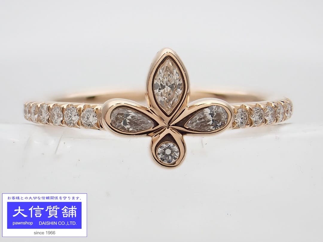 TIFFANY ティファニー AU750 K18 ローズゴールド フルール ド リス ダイヤ リング 6.5号 1.6g 中古A+【中古】【大信質舗】【質屋出店】管理番号：C-8507｜大信質舗店