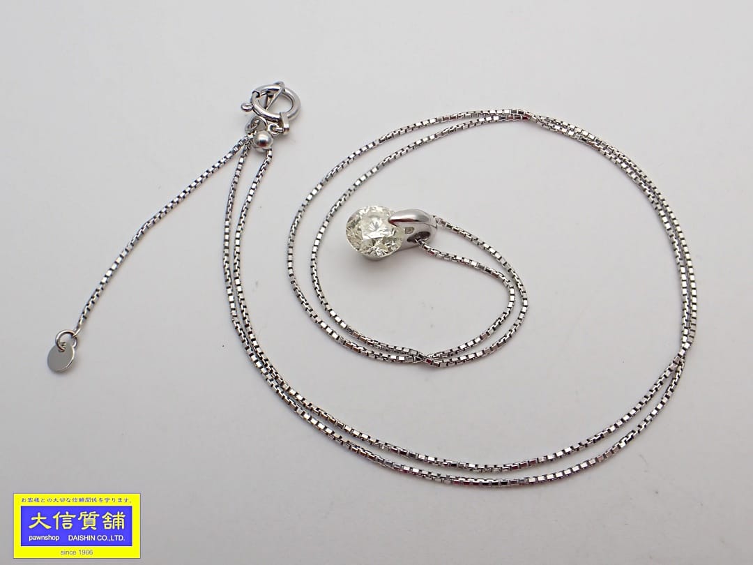 PT850/PT900 プラチナ ダイヤペンダント ベネチアンチェーンネックレス 43cm 1.005ct Lカラー I-1クラリティ GOODカット 3.20g 中古A-【中古】【大信質舗】【質屋出店】管理番号:C-9198