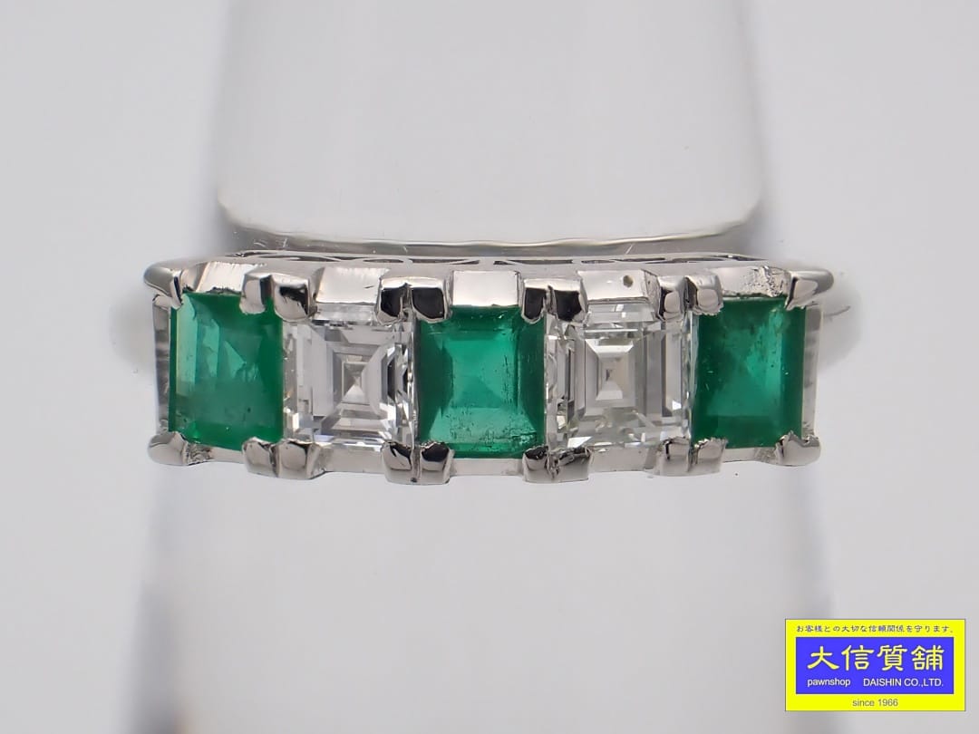 の*ん様 ☆超美品 エメラルドリング E0.62ct pt900 12.8号ダイ エメラルドリング Pt900プラチナ PT900/エメラルド/ダイヤ