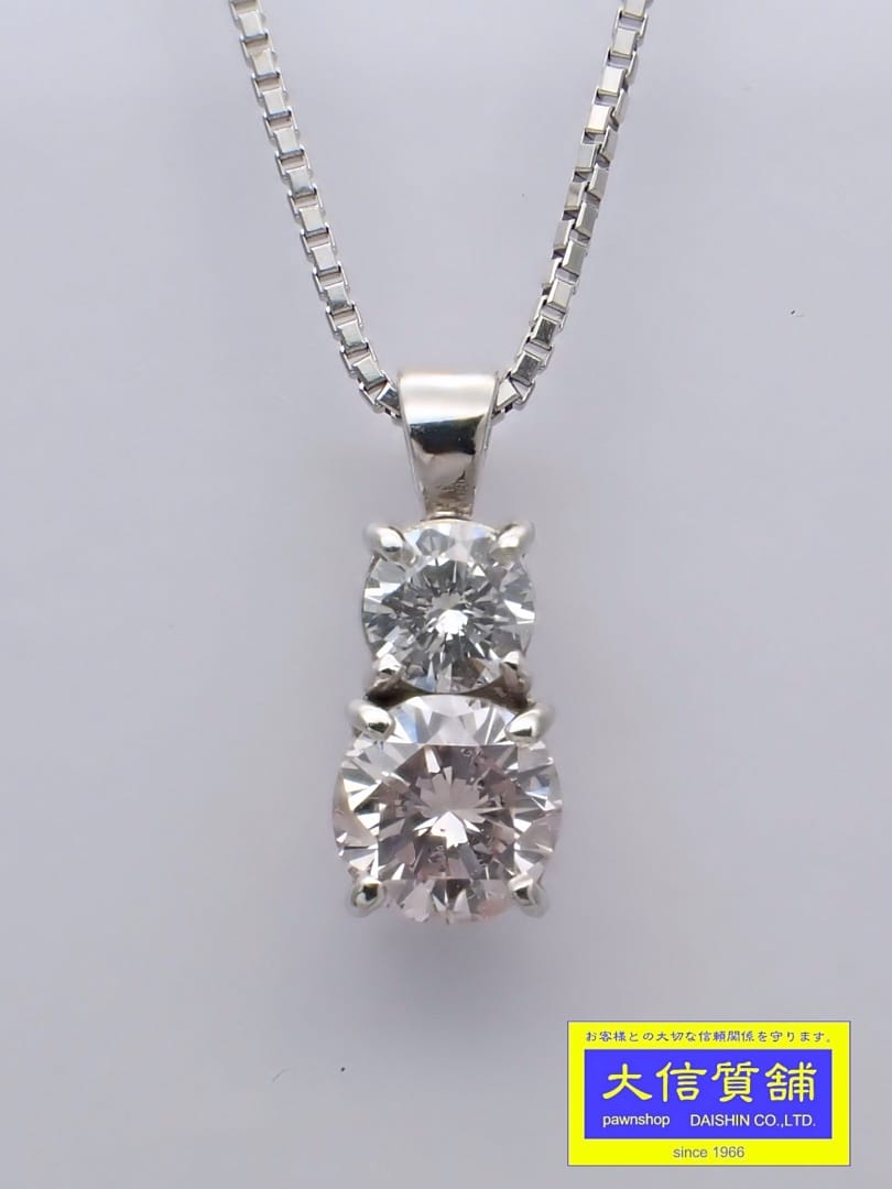 PT850 プラチナ ピンクダイヤ ペンダント ベネチアチェーンネックレス PD0.381ct D0.14ct 45cm 2.96g 中古A+【中古】【大信質舗】【質屋出店】管理番号:C-9441|大信質舗店