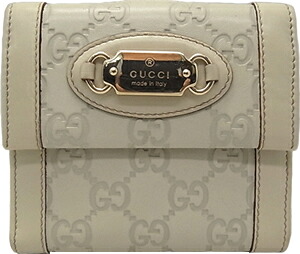 :グッチ 二つ折り 財布 GUCCI グッチシマ GG 革　カーフ オフホワイト【中古】