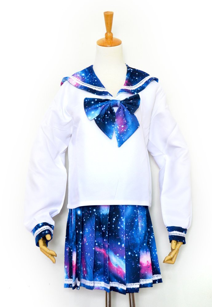 楽天市場 S コスプレ服 宇宙柄セーラー服 Flavor フレイバー 宇宙柄 選べる３柄 半袖 長袖 アイドルグループ アイドル衣装 コスプレ衣装 コスチューム ハロウィン 仮装 レディース 青色 ブルー ギャラクシー柄 Galaxy柄 Flopsy Mart