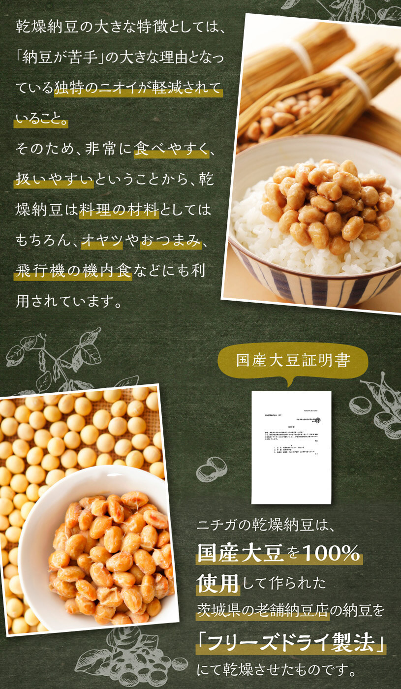 乾燥納豆（ひきわり） 1ｋｇ 国産大豆100％使用 Hiki Wari Natto 生きている納豆菌93億個 [02] NICHIGA(ニチガ) 豆腐・ 納豆・こんにゃく