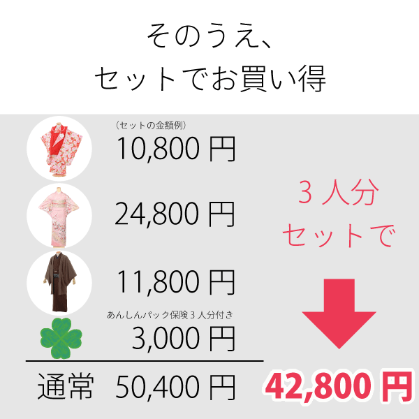 そのうえ、セットでお買い得お子様、ママ、パパ3人合計で39800円
