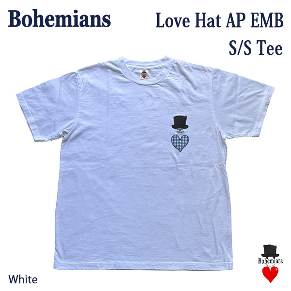 BOHEMIANS LOVE HAT AP EMB S/S TEE WHITE ボヘミアンズ ラブハット アップリケ 半袖Tシャツ ユニセックス 日本製｜HUTTE 店