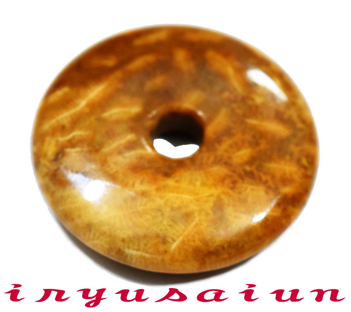 【送料無料】天然 珊瑚 サンゴ 化石 平安扣<BR>フォッシルコーラル 菊花石<BR>男女兼用 新品 一点もの<BR>レディースネックレス<BR>メンズネックレス<BR>necklace coral fossil<BR>威龍彩雲