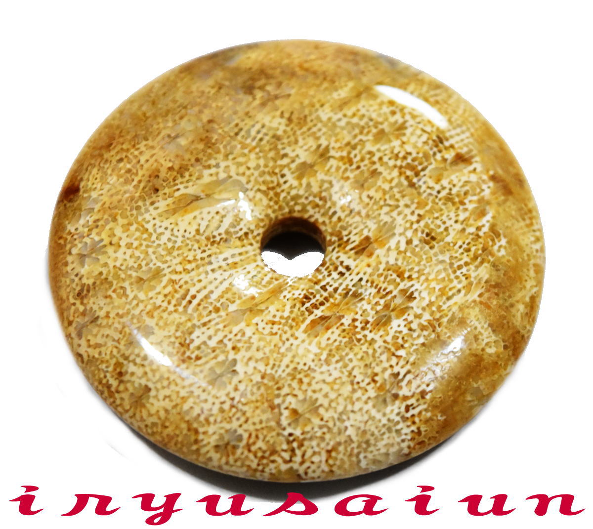 【送料無料】天然 珊瑚 サンゴ 化石 平安扣<BR>フォッシルコーラル 菊花石<BR>男女兼用 新品 一点もの<BR>レディースネックレス<BR>メンズネックレス<BR>necklace coral fossil<BR>威龍彩雲