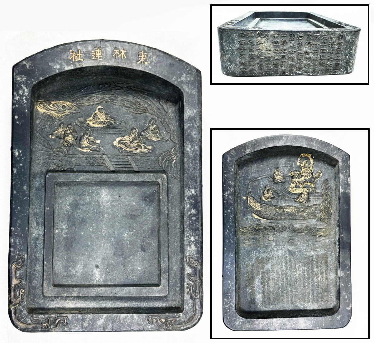 詩文彫り古太史硯 約8kg 唐木 古硯 文房四宝 唐物 古美術品 WWFT043