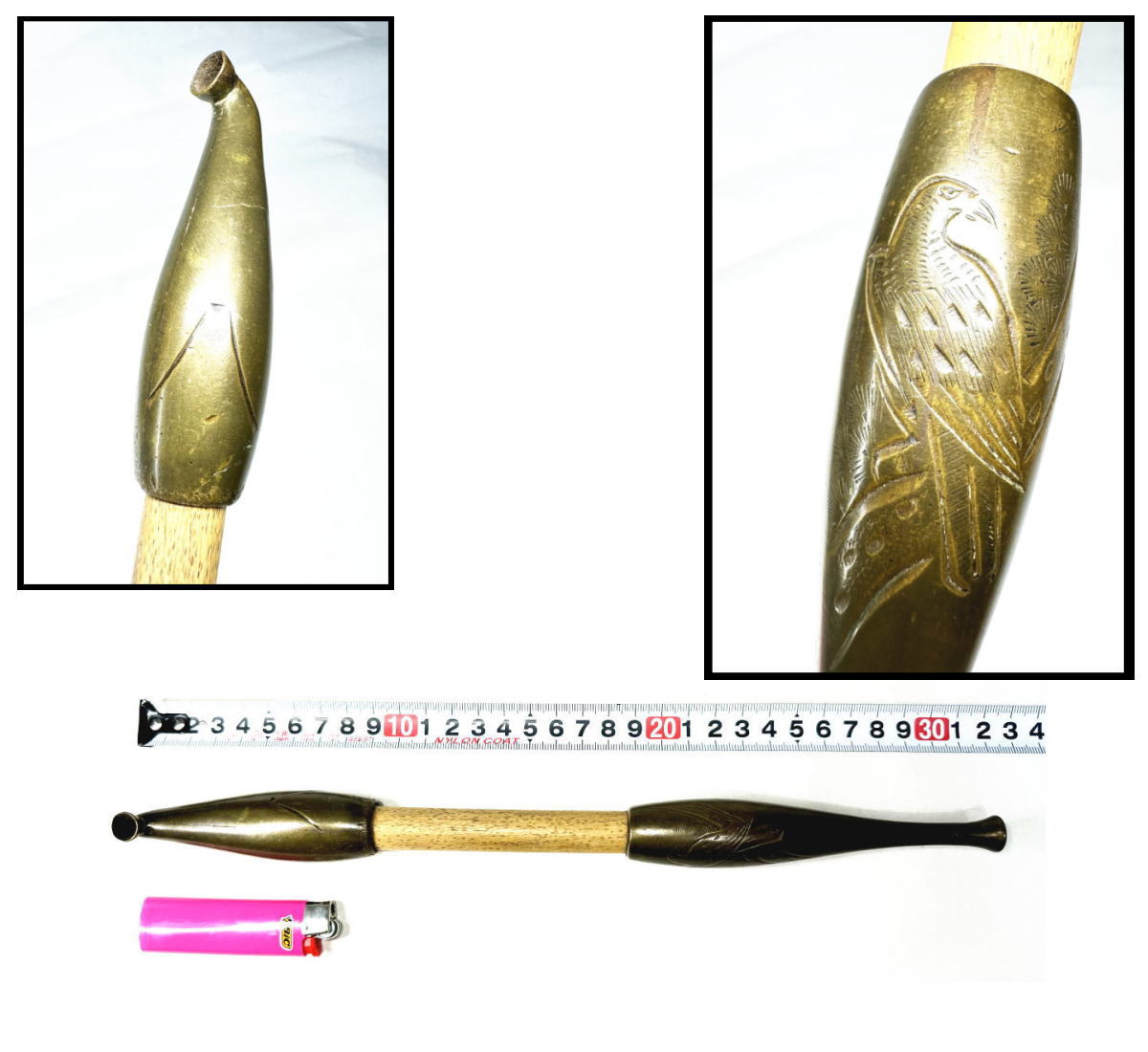 極太 鷹文彫刻キセル 大型 煙管 約長辺32cm 古道具 喫煙具 WWST065 極太 鷹文彫刻キセル 大型 煙管 約長辺32cm 古道具 喫煙具 WWST065