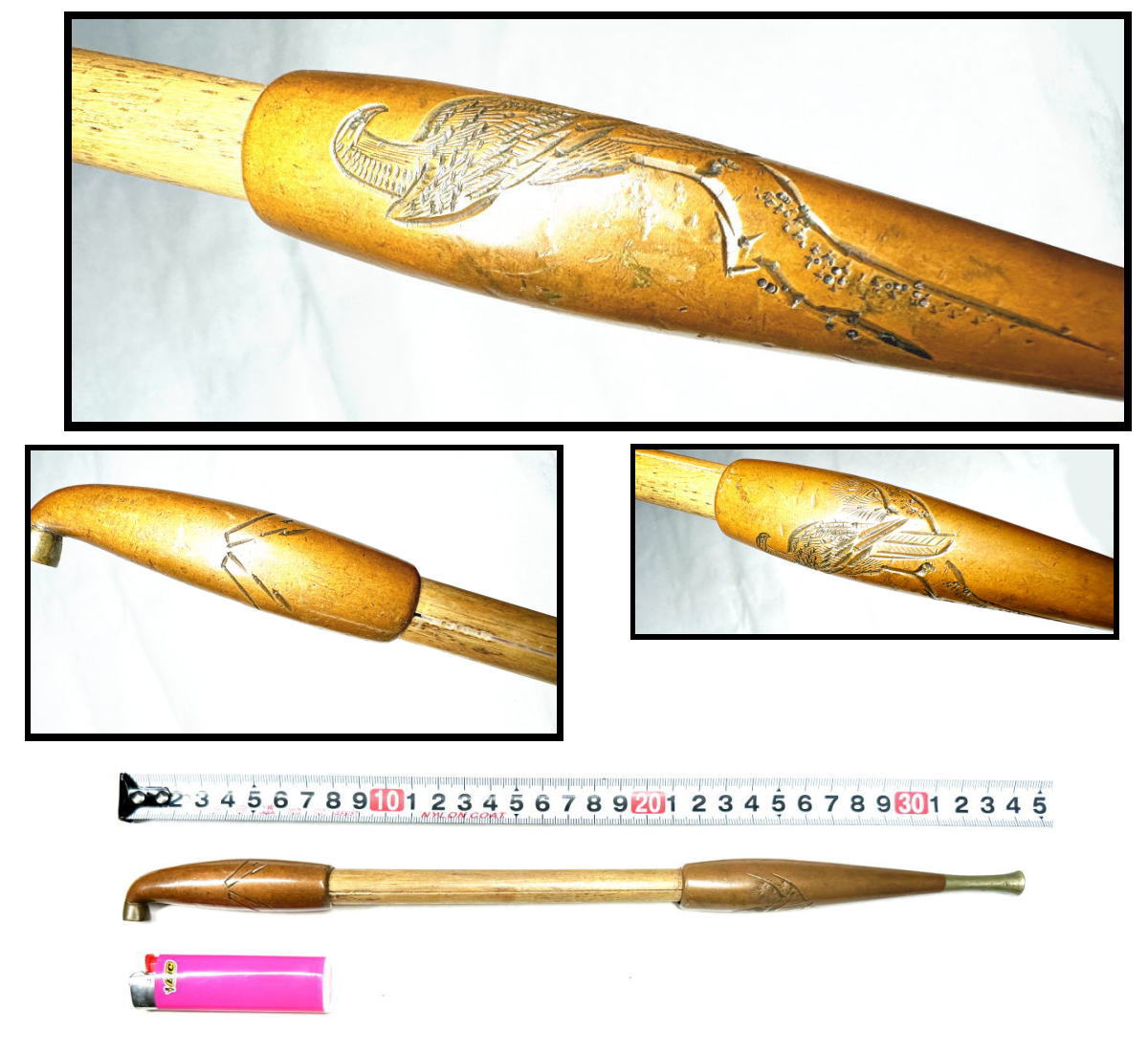 【送料無料】 極太 鷹文彫刻キセル 大型 煙管 約長辺33.5cm 古道具 喫煙具 (旧家蔵出し) 威龍彩雲通販