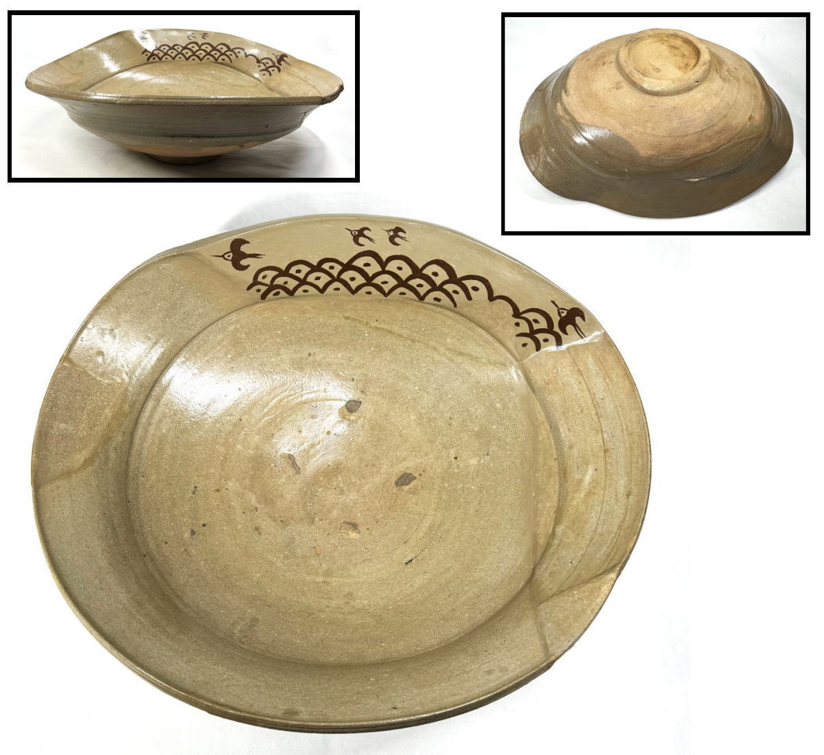 【送料無料】<BR>古唐津 絵唐津特大鉢<BR>約3kg 時代物 発掘品<BR>ウブ品 古美術 茶碗 ウブ品<BR>入手困難 骨董 (旧家蔵出し)<BR>威龍彩雲