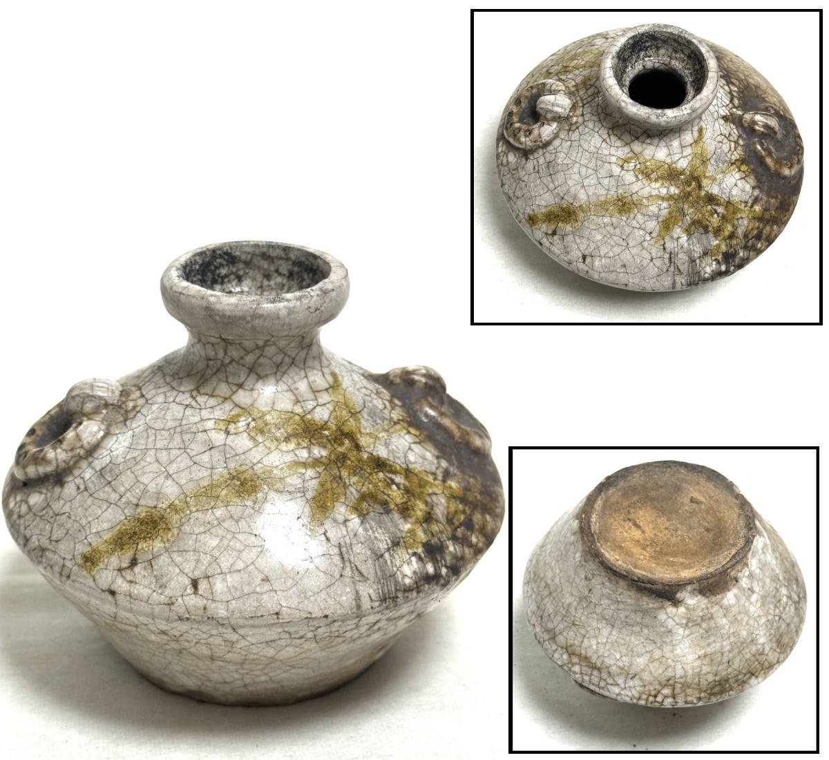 崔*東様 高麗〜李朝　白黒象嵌青磁　油壺　時代物　骨董アンティーク 崔*東様 高麗〜李朝 白黒象嵌青磁 油壺 時代物 骨董アンティーク