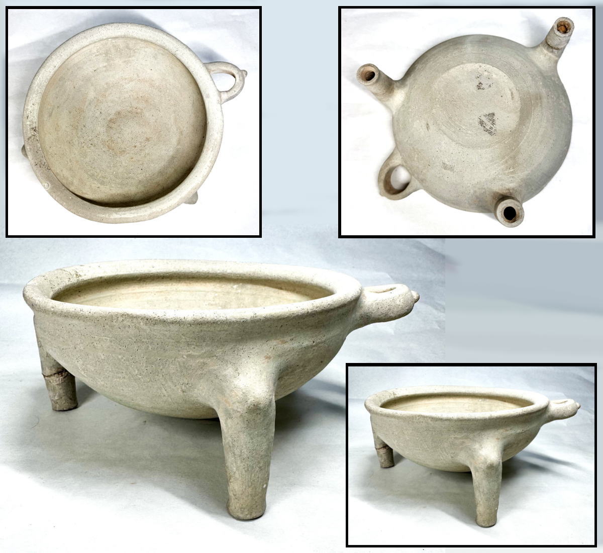 【送料無料】<BR>古代イラン・白地三足鉢<BR>スーサ出土 土器 古美術<BR>古玩 骨董 古代ギリシャペルシャ<BR> (旧家蔵出し) 威龍彩雲