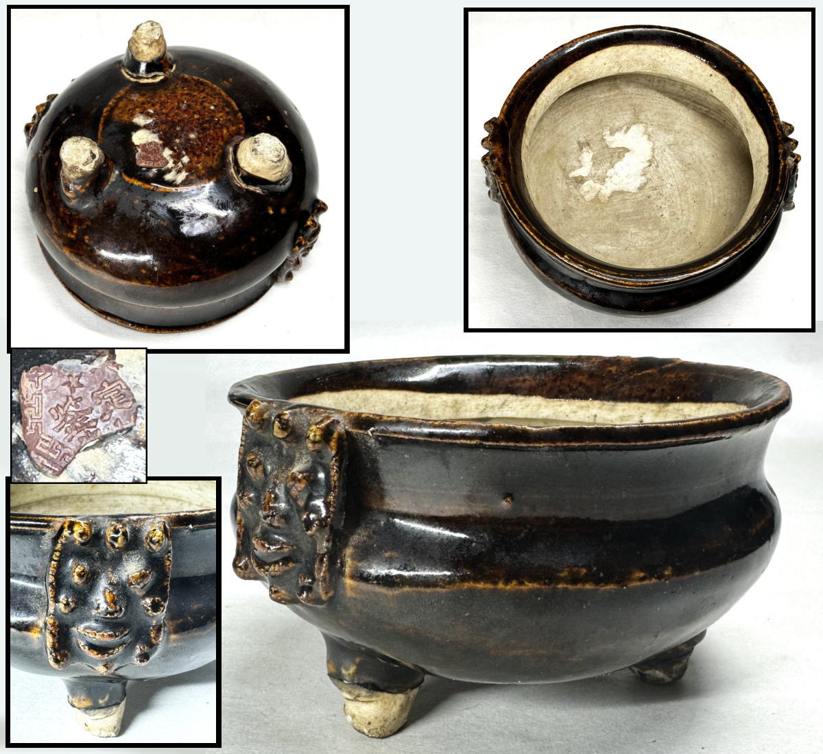 【送料無料】<BR>宋時代 吉州窯 黒釉磁<BR>珍獣双耳三足香炉<BR>文物商店蝋印鑑定あり<BR>時代品 伝世品 歴史唐物<BR>骨董 中国古玩 (旧家蔵出し) <BR>威龍彩雲