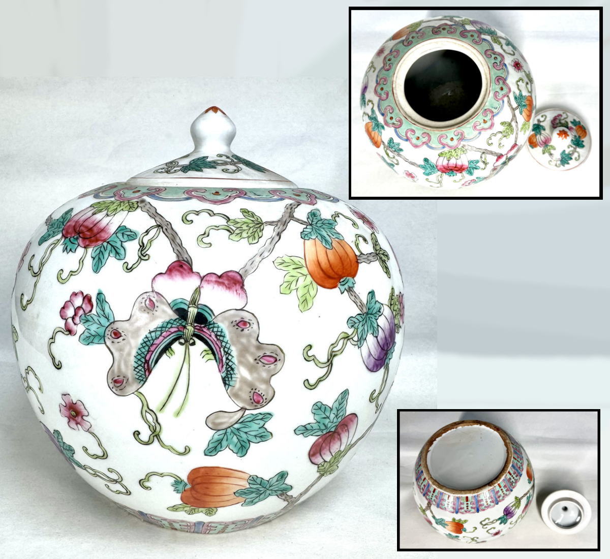 【送料無料】<BR>粉彩花蝶文蓋壷 唐物<BR>骨董 古美術 入手困難<BR>中国古玩 コレクション<BR> (旧家蔵出し) 威龍彩雲