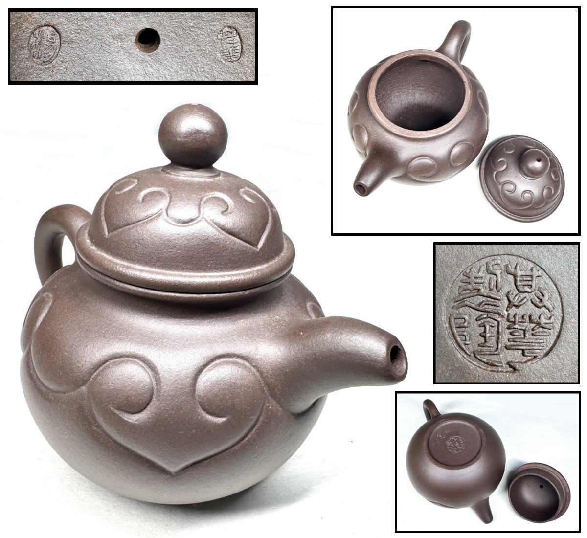 【送料無料】<BR>楊〇〇作 如意紫砂茶壺<BR>在銘刻印あり 中国宜興 唐物<BR>美術 煎茶道具 朱泥 急須<BR> (旧家蔵出し)  威龍彩雲
