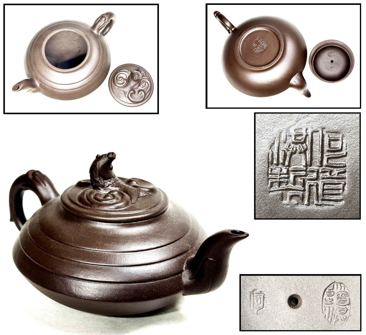 【送料無料】<BR>何道洪作 紫砂茶壺 在銘<BR>刻印あり 中国宜興 唐物<BR>美術 煎茶道具 朱泥 急須<BR>(旧家蔵出) <BR>威龍彩雲