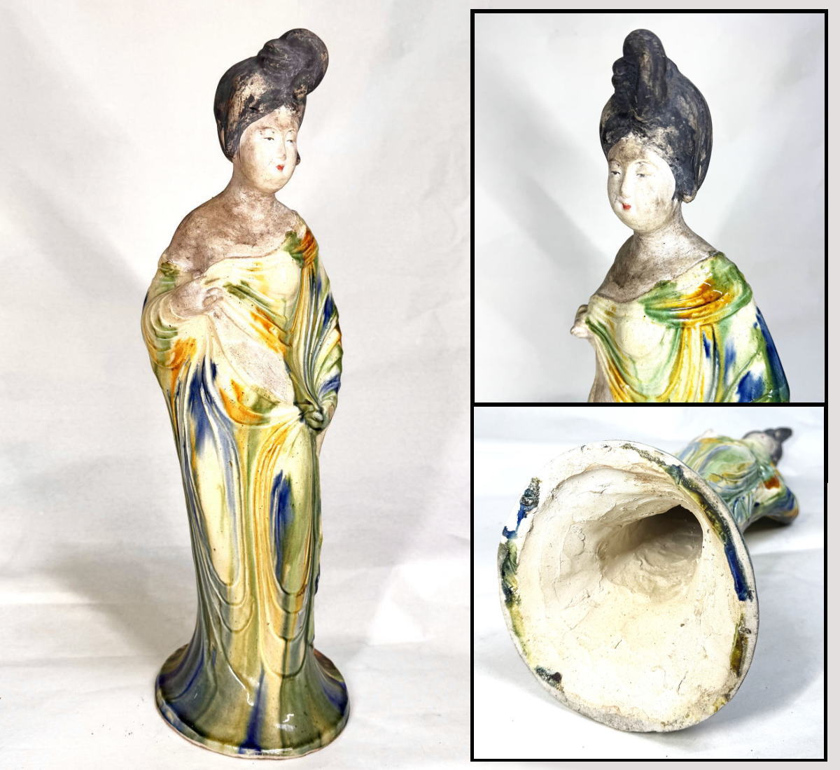 【送料無料】<BR>唐三彩婦人俑 陶器<BR>中国美術 ウブ品 入手困難<BR>骨董 中国古玩 (旧家蔵出し)<BR>威龍彩雲