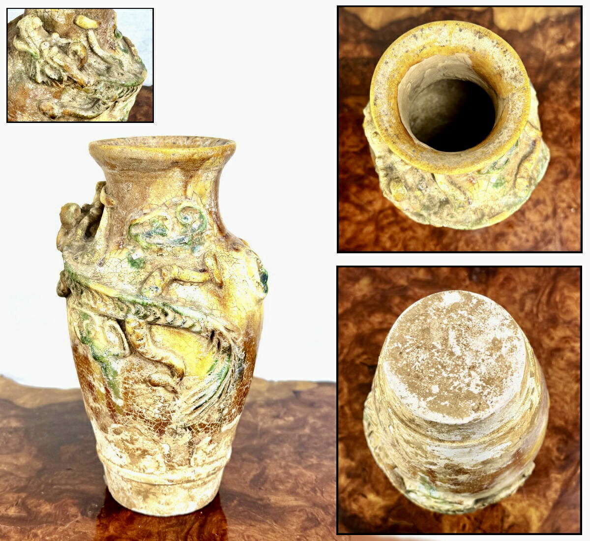【送料無料】 唐時代 三彩飛龍花瓶 花器 時代物 古美術 伝世品焼物 歴史唐物 ウブ品 入手困難 中国古玩 骨董 (旧家蔵出し) 威龍彩雲通販